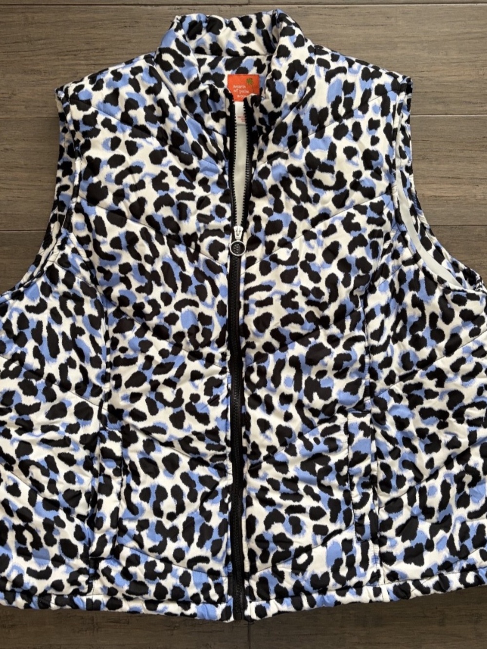 Hearts of Palm Women's 2XL Blue Leopard Puffer Vest Quilted Full Zip Pockets